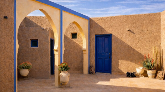 La cour intérieure de l'auberge La Vallée des Dunes.